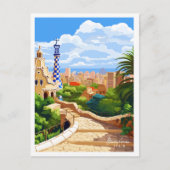 Barcelona Spanje vintage reisillustratie Briefkaart (Voorkant)