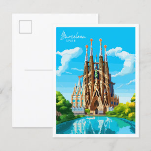 Barcelona Spanje vintage reisillustratie Briefkaart