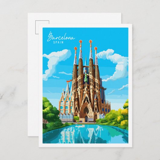 Barcelona Spanje vintage reisillustratie Briefkaart (Voorkant / Achterkant)
