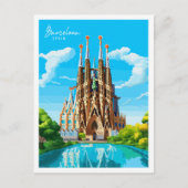 Barcelona Spanje vintage reisillustratie Briefkaart (Voorkant)