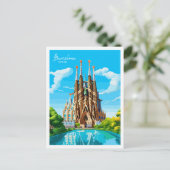 Barcelona Spanje vintage reisillustratie Briefkaart (Staand voorkant)