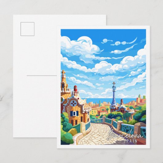 Barcelona Spanje vintage reisillustratie Briefkaart (Voorkant / Achterkant)