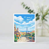 Barcelona Spanje vintage reisillustratie Briefkaart (Staand voorkant)