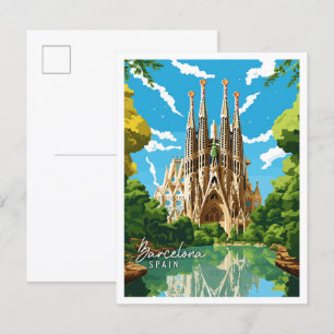 Barcelona Spanje vintage reisillustratie Briefkaart