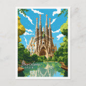 Barcelona Spanje vintage reisillustratie Briefkaart (Voorkant)