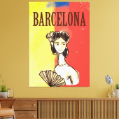 Barcelona Spanje vintage reisposter Canvas Afdruk (Insitu (Woonkamer))