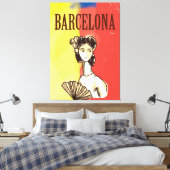 Barcelona Spanje vintage reisposter Canvas Afdruk (Insitu (Slaapkamer))
