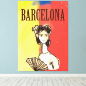 Barcelona Spanje vintage reisposter Canvas Afdruk (Insitu (Houten vloer))