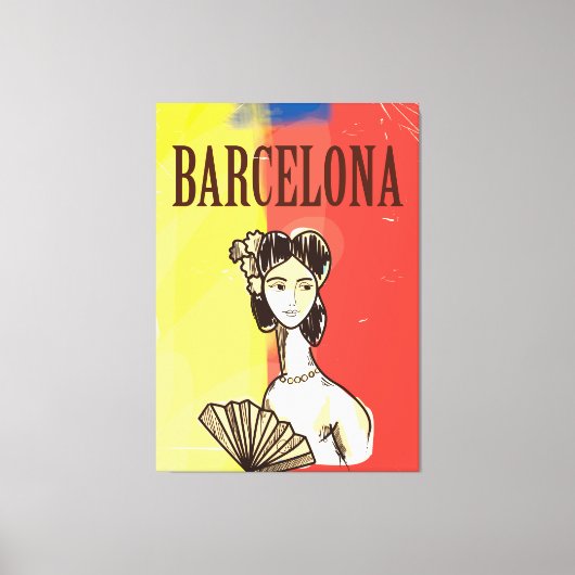 Barcelona Spanje vintage reisposter Canvas Afdruk (Voorkant)
