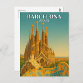 Barcelona Spanje Vintage Reizen Abstract Briefkaart (Voorkant / Achterkant)