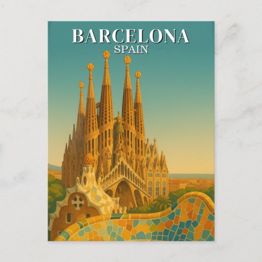 Barcelona Spanje Vintage Reizen Abstract Briefkaart (Voorkant)