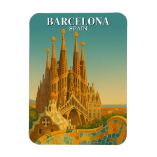 Barcelona Spanje Vintage Reizen Abstract Magneet