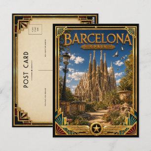 Barcelona Spanje Vintage Sagrada Família Art Deco Briefkaart