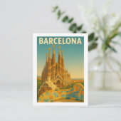 Barcelona Spanje Vintage Travel Briefkaart (Staand voorkant)