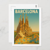 Barcelona Spanje Vintage Travel Briefkaart (Voorkant / Achterkant)