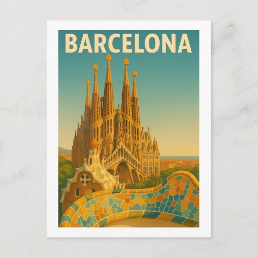 Barcelona Spanje Vintage Travel Briefkaart (Voorkant)