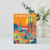 Barcelona Spanje Vintage Travel Illustratie Briefkaart (Staand voorkant)