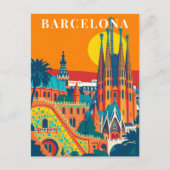 Barcelona Spanje Vintage Travel Illustratie Briefkaart (Voorkant)