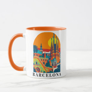 Barcelona Spanje Vintage Travel Illustratie Mok