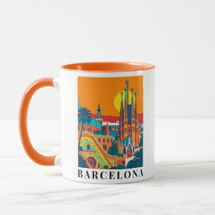 Barcelona Spanje Vintage Travel Illustratie Mok