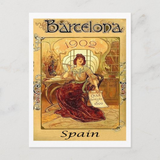 Barcelona, Spanje, vrouw die een brief schrijft,  Briefkaart (Voorkant)