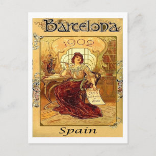 Barcelona, Spanje, vrouw schrijft een brief, vinta Briefkaart