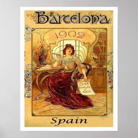 Barcelona, Spanje, vrouw schrijft een brief, vinta Poster (Voorkant)