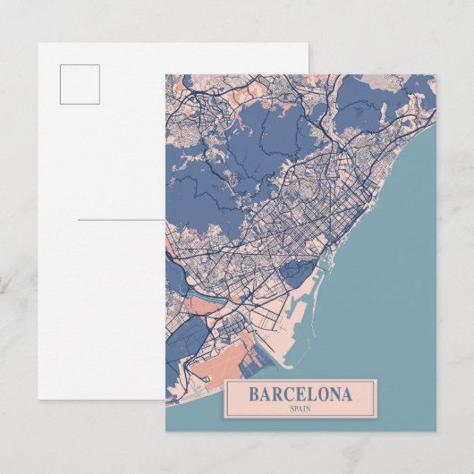 Barcelona Spanje Winderige Stad Kaart Reizen (Voorkant / Achterkant)