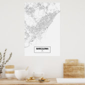 Barcelona, Spanje (zwart op wit) Poster (Keuken)