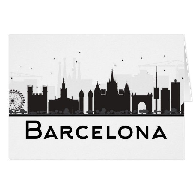 Barcelona, Spanje | Zwarte en witte veldlijn (Voorkant Horizontaal)