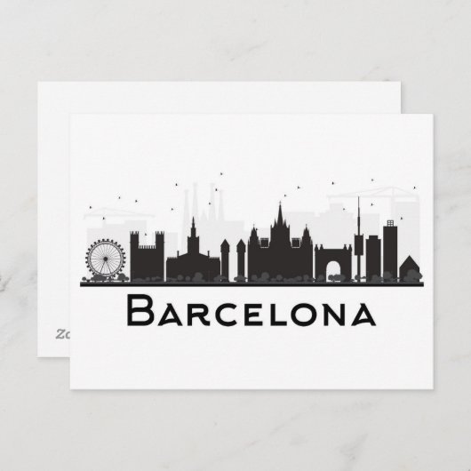 Barcelona, Spanje | Zwarte en witte veldlijn Briefkaart (Voorkant / Achterkant)