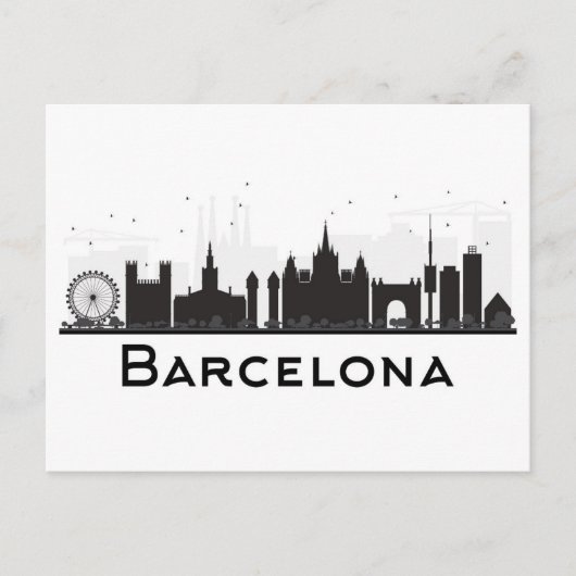Barcelona, Spanje | Zwarte en witte veldlijn Briefkaart (Voorkant)