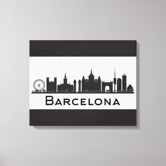 Barcelona, Spanje | Zwarte en witte veldlijn Canvas Afdruk (Voorkant)