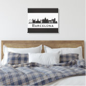 Barcelona, Spanje | Zwarte en witte veldlijn Canvas Afdruk (Insitu (Slaapkamer))