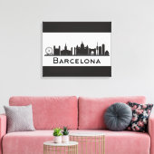 Barcelona, Spanje | Zwarte en witte veldlijn Canvas Afdruk (Insitu (Woonkamer))