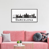 Barcelona, Spanje | Zwarte en witte veldlijn Canvas Afdruk (Insitu (Woonkamer))