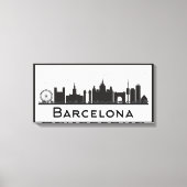Barcelona, Spanje | Zwarte en witte veldlijn Canvas Afdruk (Voorkant)