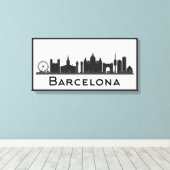 Barcelona, Spanje | Zwarte en witte veldlijn Canvas Afdruk (Insitu (Houten vloer))
