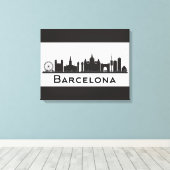 Barcelona, Spanje | Zwarte en witte veldlijn Canvas Afdruk (Insitu (Houten vloer))