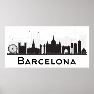 Barcelona, Spanje   Zwarte en witte veldlijn Poster