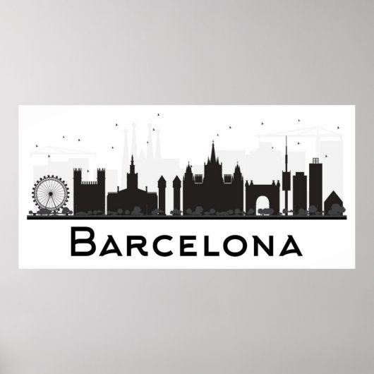 Barcelona, Spanje | Zwarte en witte veldlijn Poster (Voorkant)