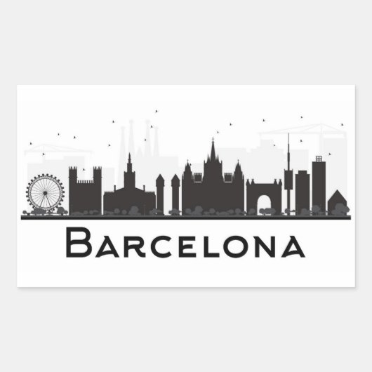 Barcelona, Spanje | Zwarte en witte veldlijn Rechthoekige Sticker (Voorkant)