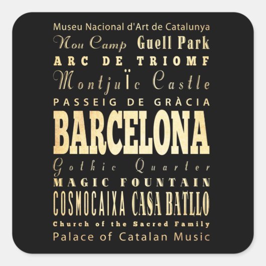 Barcelona Stad van Spanje Typografie Kunst Vierkante Sticker (Voorkant)