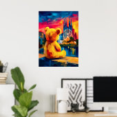 Barcelona Teddy Fauvist Sunset Skyline Print (Thuiskantoor)