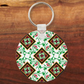 Barcelona tegel rood floraalpatroon sleutelhanger (Voorkant)