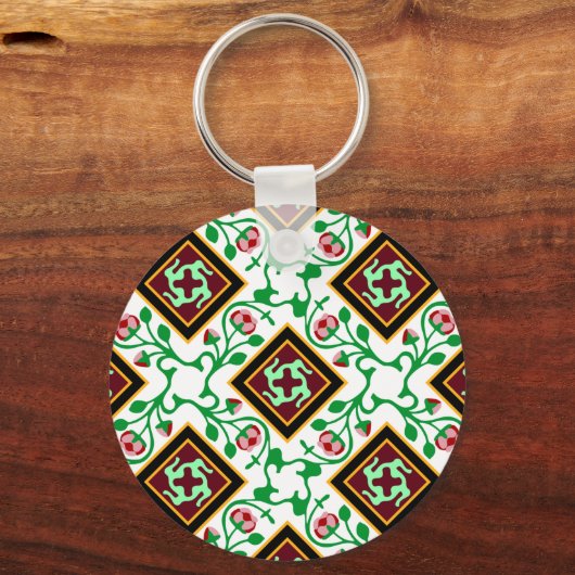 Barcelona tegel rood floraalpatroon sleutelhanger (Voorkant)