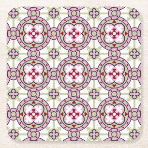 Barcelona-tegelbloem met roze linten kartonnen onderzetters