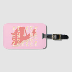 Barcelona Travel Art, Roze, Pastel Bagagelabel
