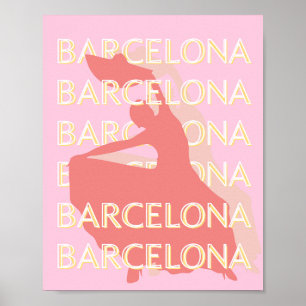 Barcelona Travel Art, Roze, Pastel Poster