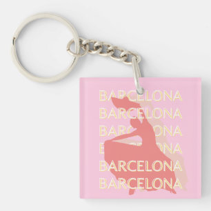 Barcelona Travel Art, Roze, Pastel Sleutelhanger